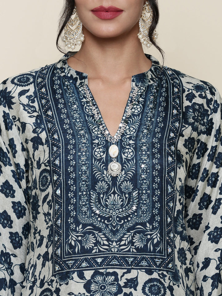 Indigo Muslin Digital printed Three piece suit set