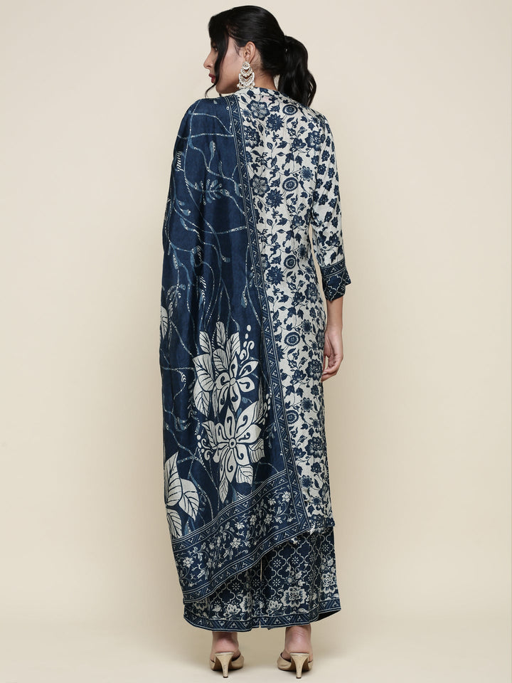 Indigo Muslin Digital printed Three piece suit set