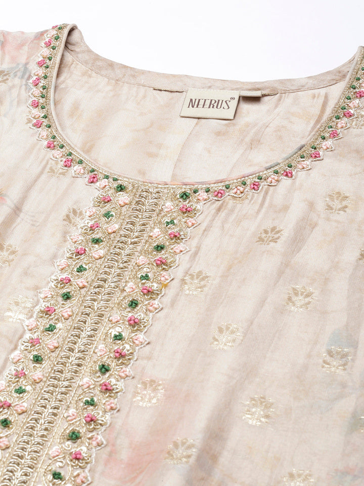 Neerus Gold printed straight suit set - detail view 1