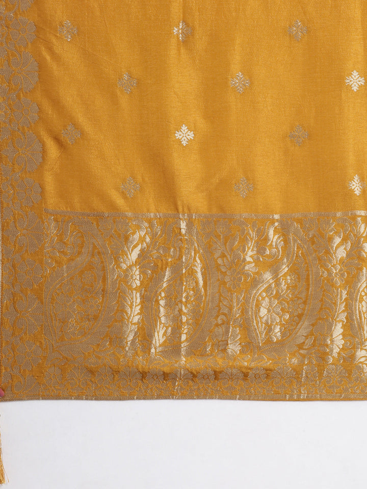 Neerus Mustard Panelled Straight Kurta and Trousers With Dupatta