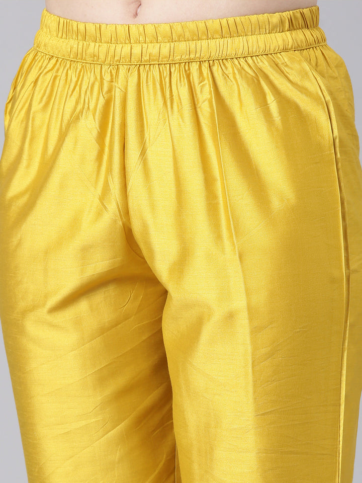 Neerus Mustard Solid Straight Kurta and Trousers With Dupatta