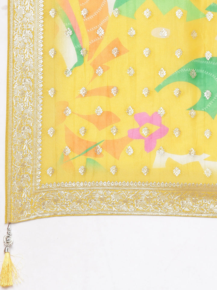 Neerus Mustard Solid Straight Kurta and Trousers With Dupatta