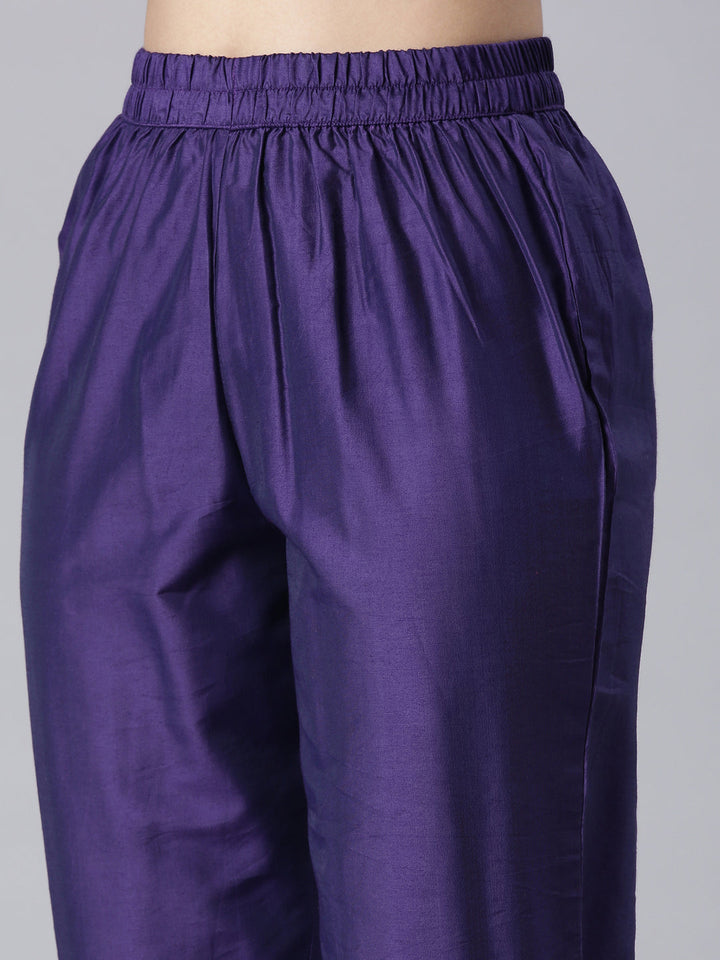 Neerus Purple Printed Straight Kurta and Trousers With Dupatta