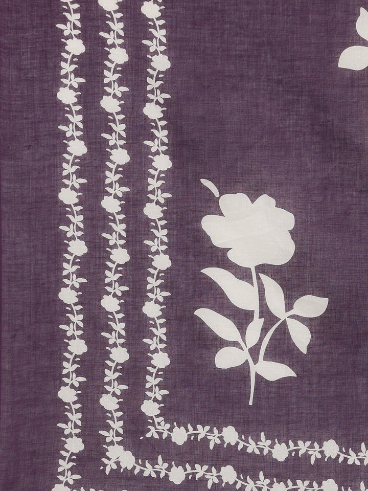 Neerus Purple cotton printed suit set - detail view 4