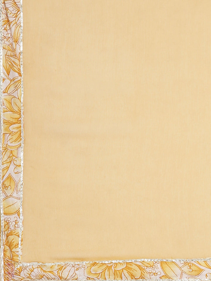 Neerus Mustard Printed Anarkali Kurta and Trousers With Dupatta