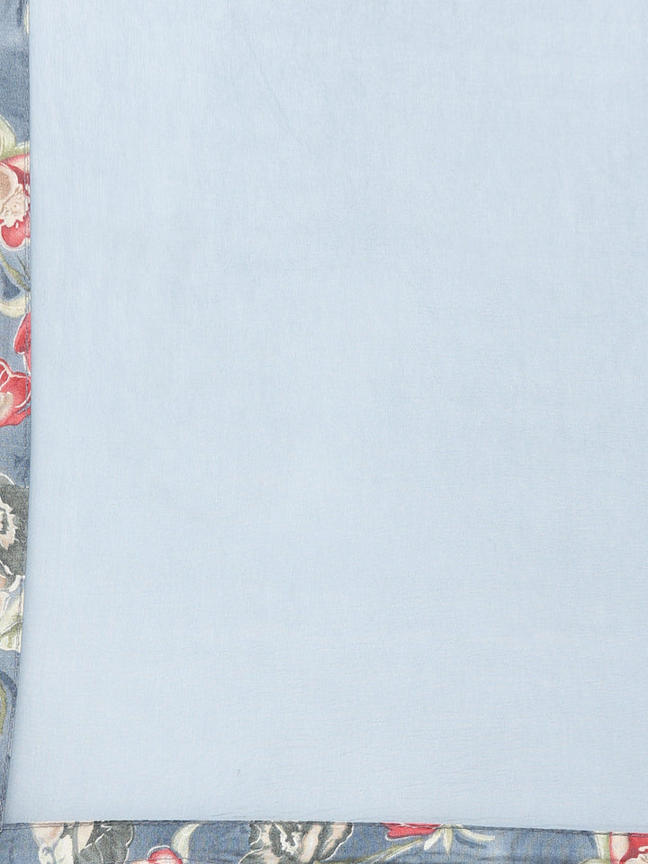 Neerus Grey printed floral kurta set with trouser and dupatta - detail view 4