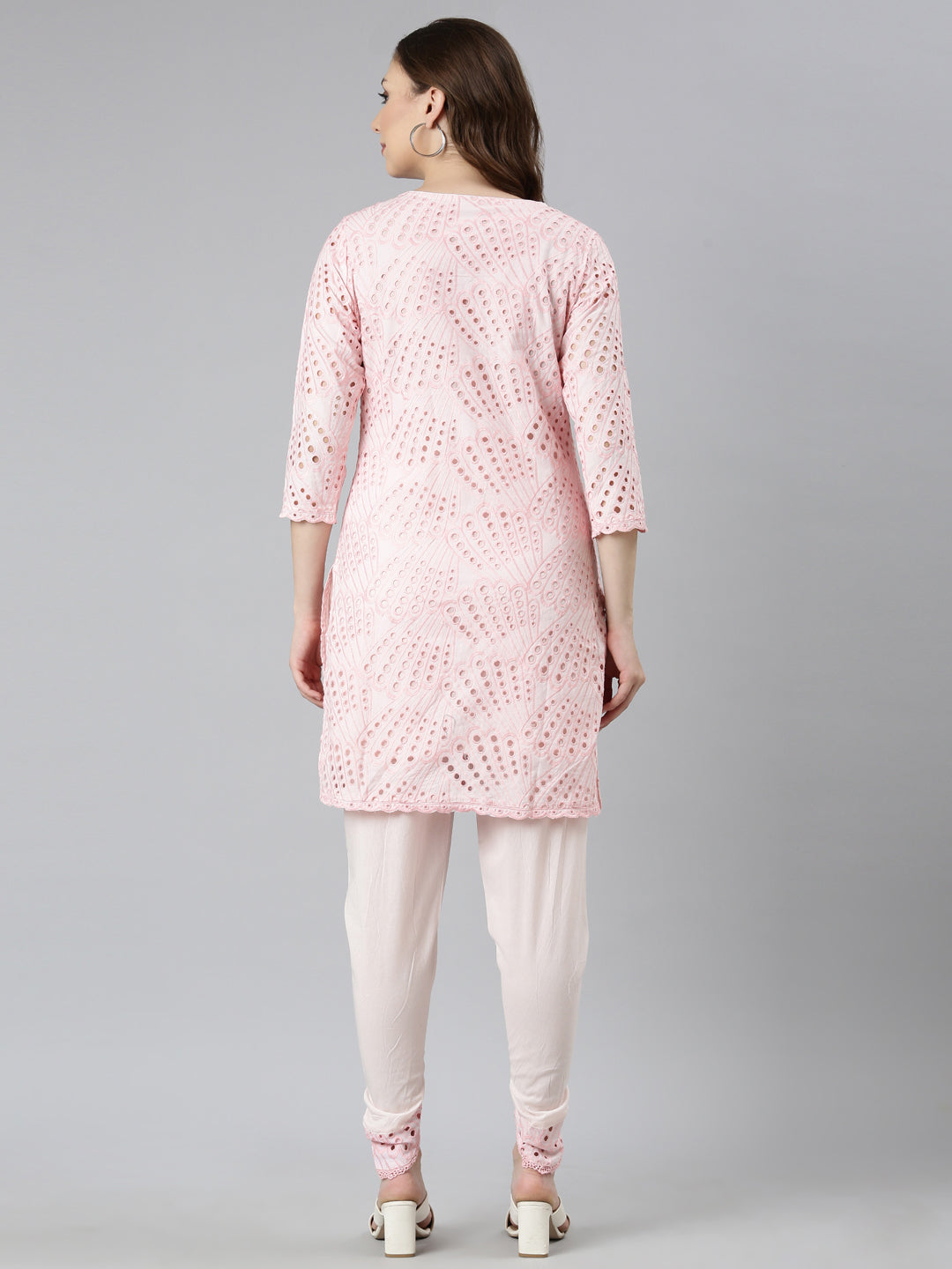 Neerus Pink cotton printed kurta set - side view
