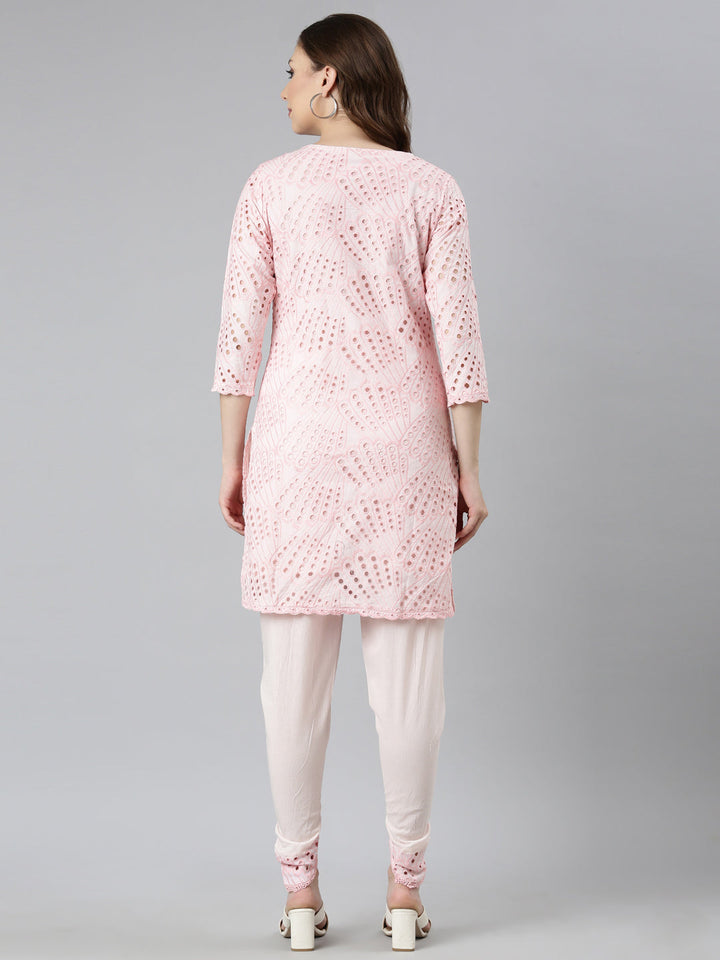 Neerus Pink cotton printed kurta set - side view