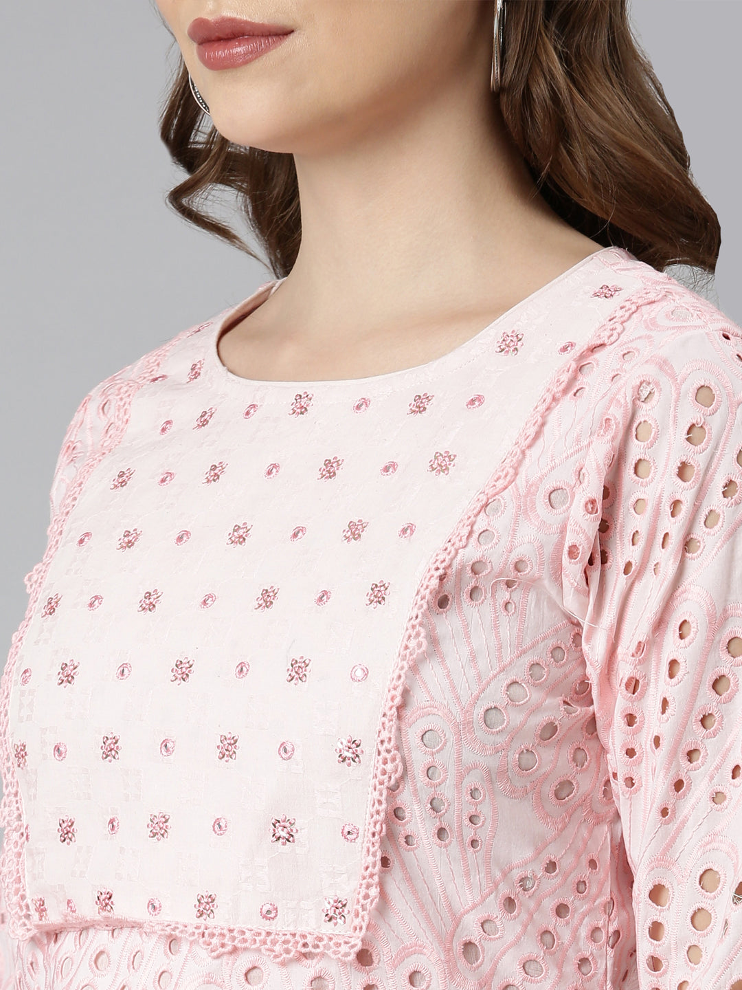 Neerus Pink cotton printed kurta set - detail view 3