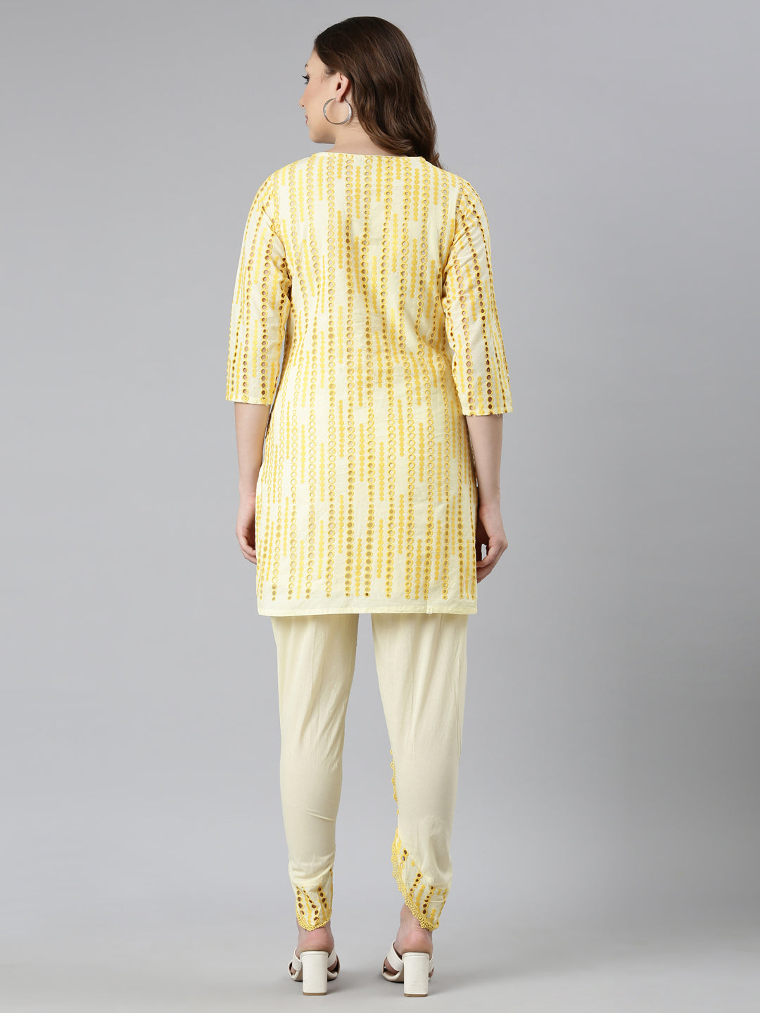 Neerus Yellow cotton printed kurta set - side view