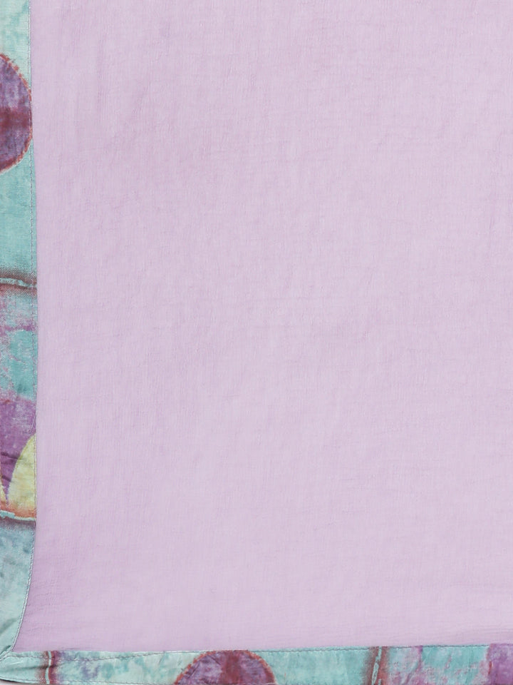 Neerus Purple printed geometric suit set straight kurta with trouser and dupatta - detail view 4