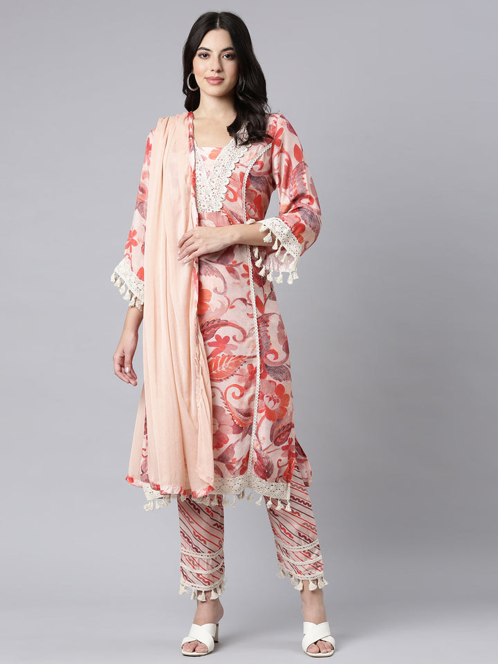 Neerus Orange printed floral suit set - detail view 2
