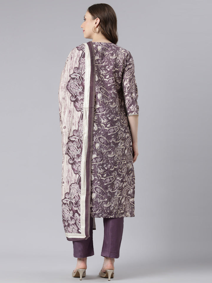 Neerus Purple printed paisley suit set - detail view 1