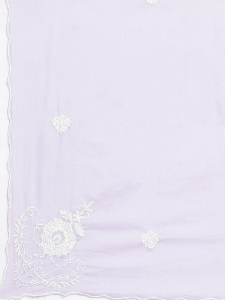 Neerus Lavender Panelled Straight Yoke Design Kurta And Trousers With Dupatta
