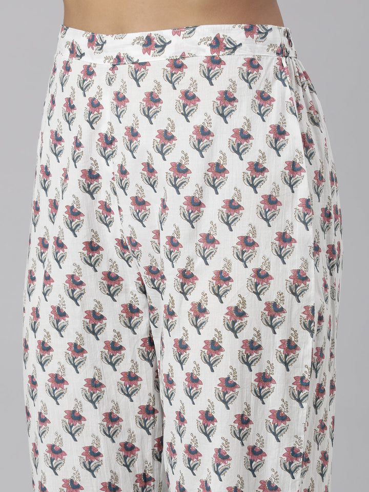 Neerus Pink cotton printed straight suit set - detail view 4