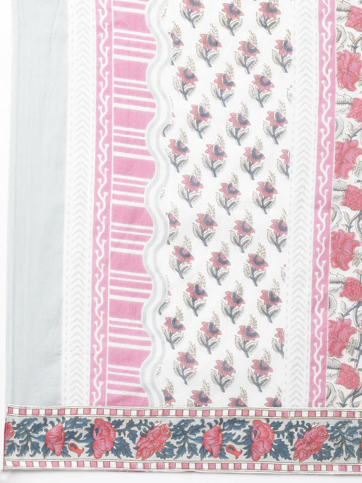 Neerus Pink cotton printed straight suit set - detail view 5