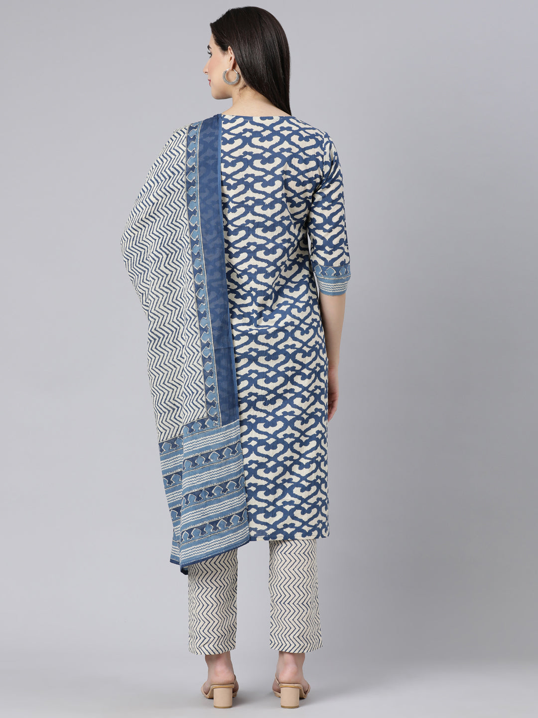 Neerus Blue cotton printed straight suit set - detail view 1