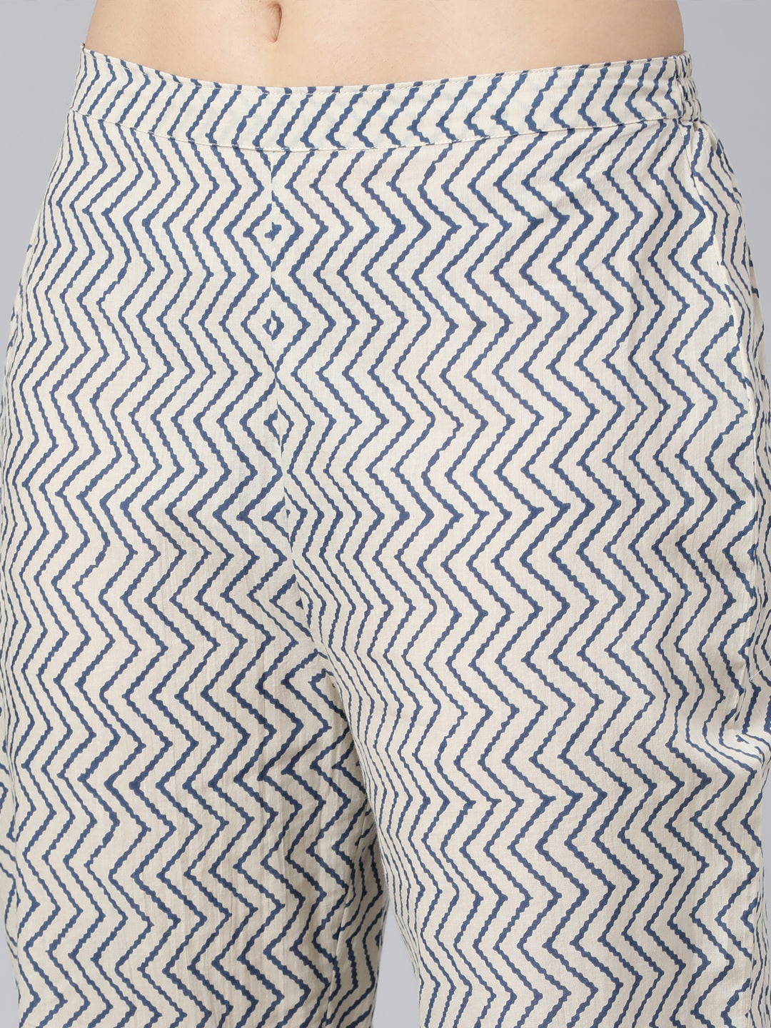 Neerus Blue cotton printed straight suit set - detail view 4