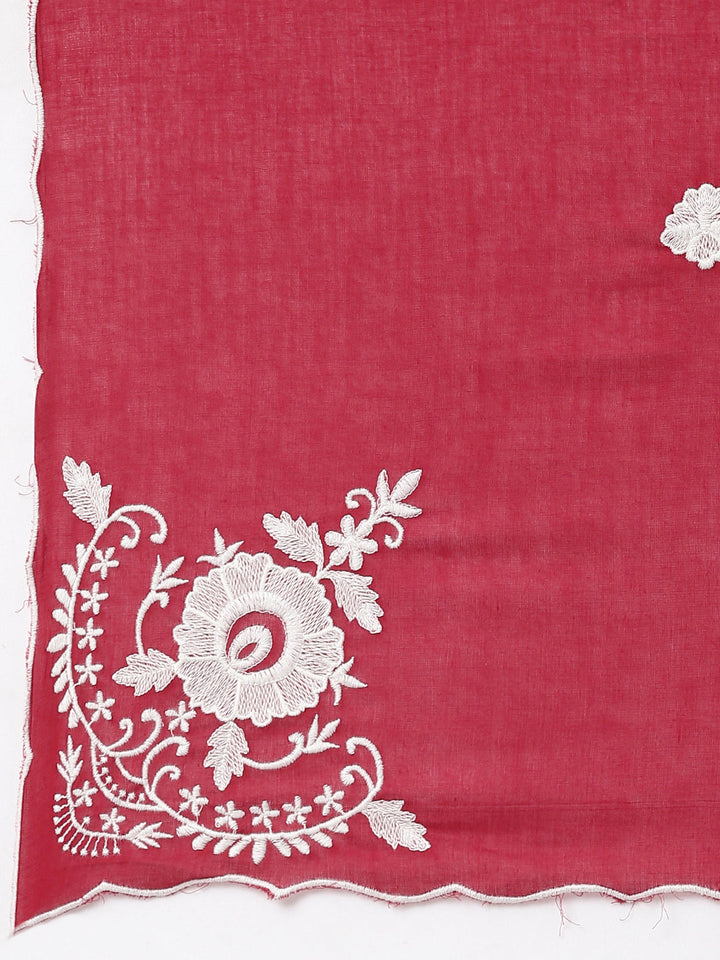 Neerus Red Regular Straight Floral Kurta And  Trousers With Dupatta