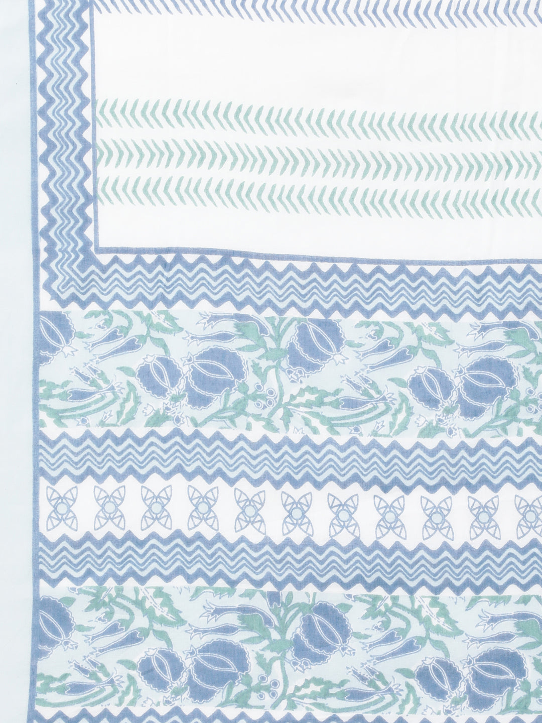 Neerus Blue printed straight suit set panelled kurta with trouser and dupatta - detail view 5
