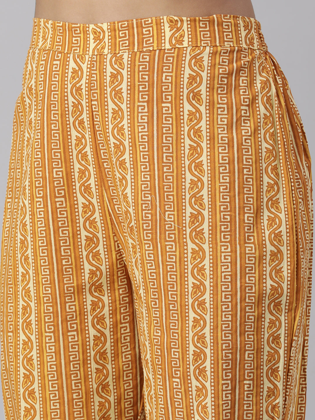 Neerus Yellow printed straight suit set kurta trouser dupatta - detail view 4