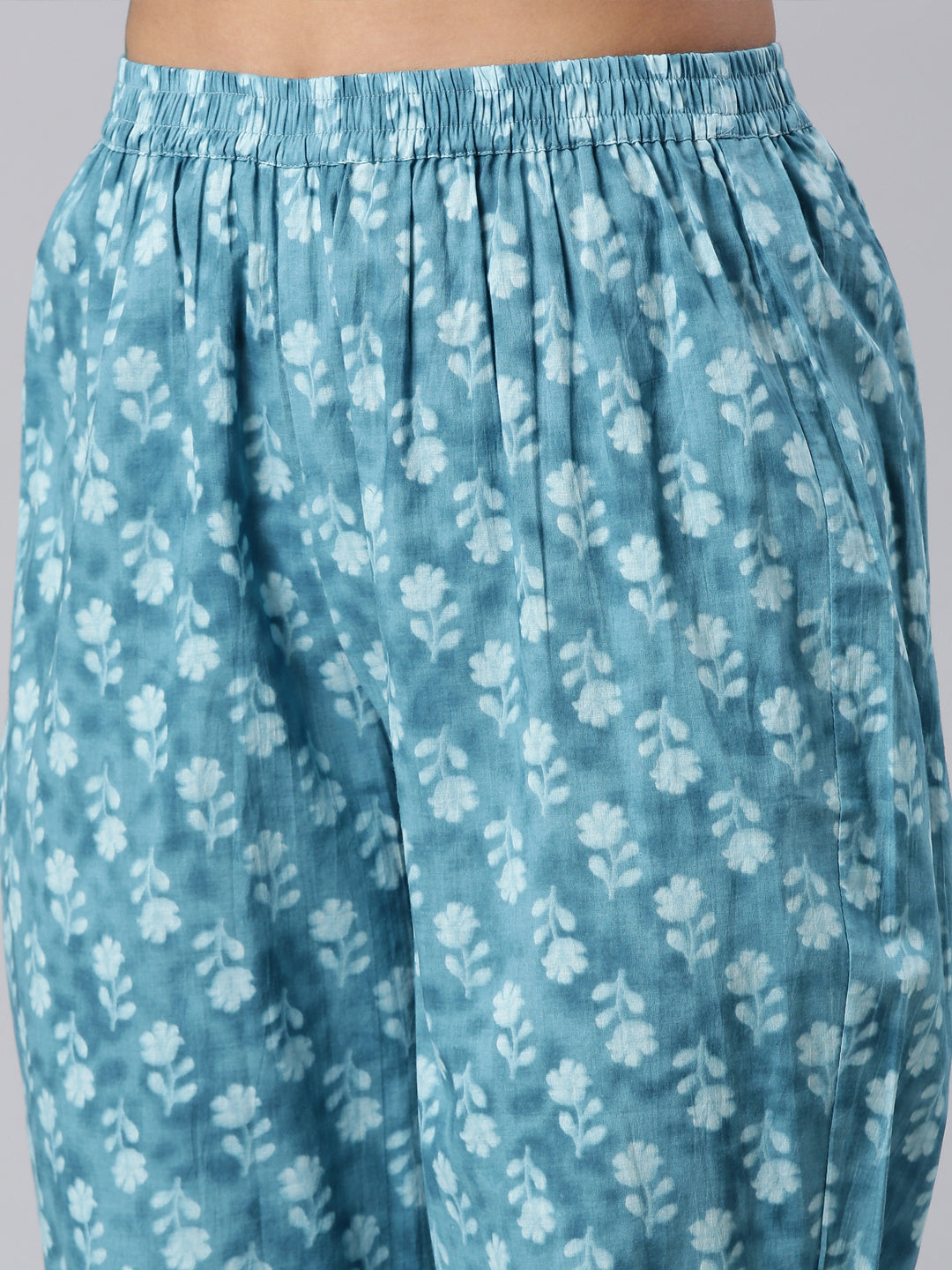 Neerus Green printed straight suit set kurta trouser dupatta - detail view 4