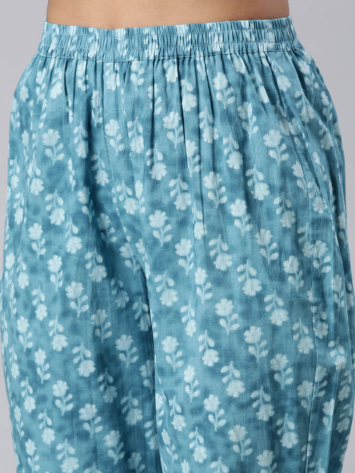 Neerus Green printed straight suit set kurta trouser dupatta - detail view 4