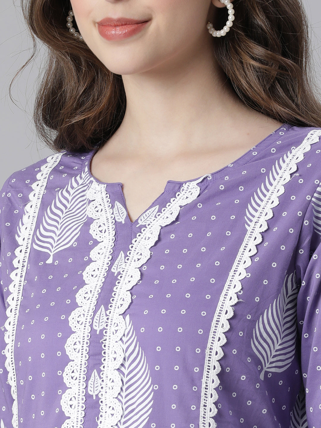 Neerus Purple cotton printed suit set - detail view 1