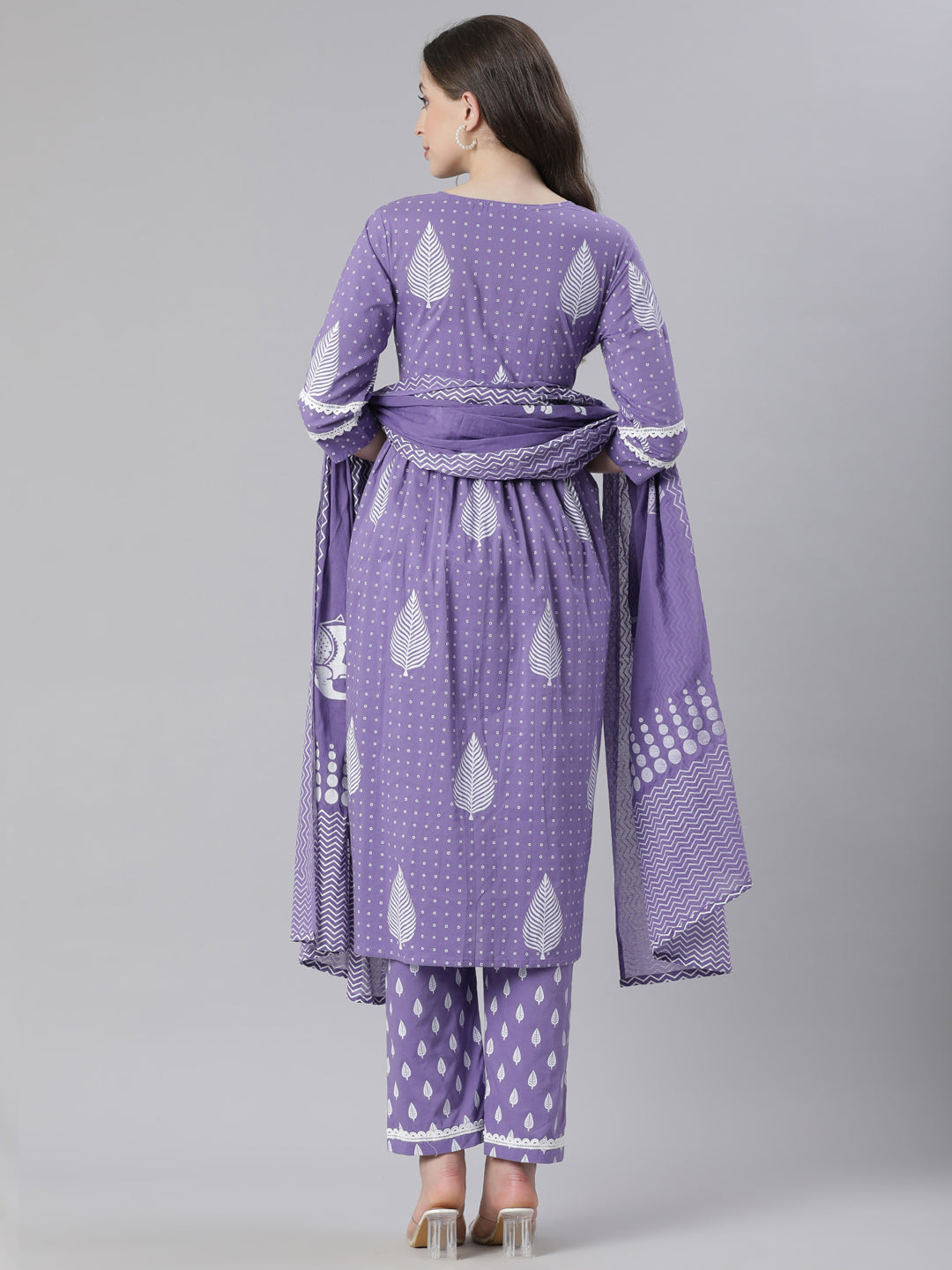 Neerus Purple cotton printed suit set - side view