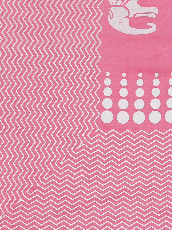 Neerus Pink Printed Straight Kurta and Trousers With Dupatta