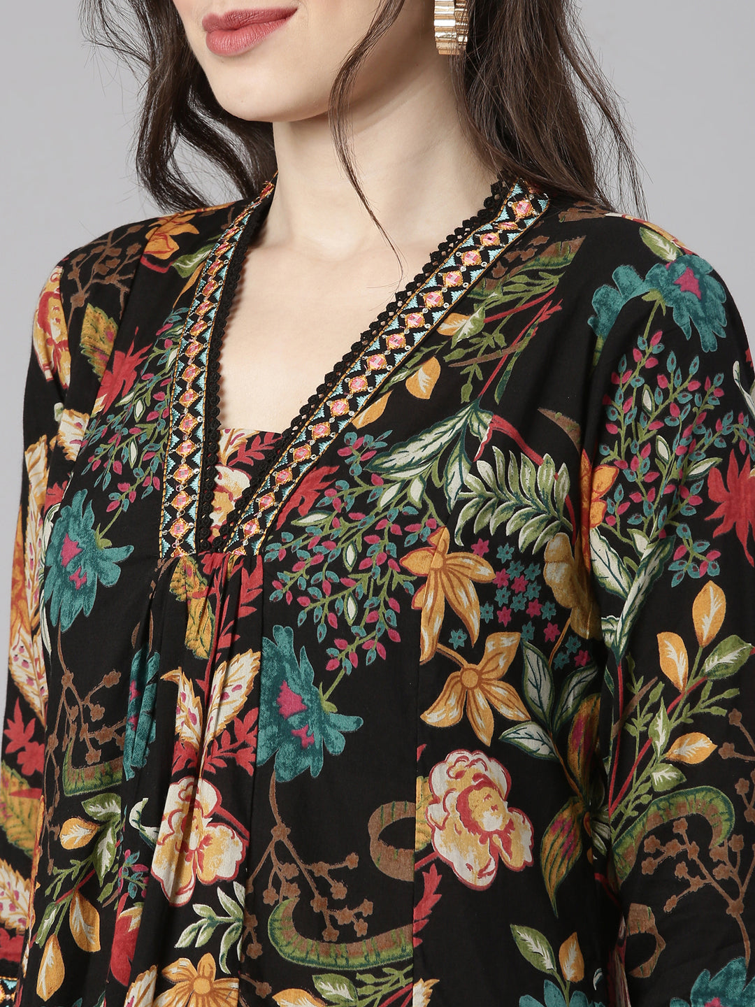 Neerus Black printed anarkali suit set - detail view 1