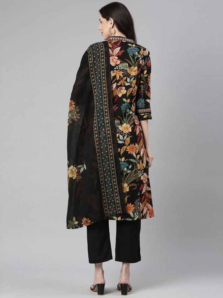 Neerus Black printed anarkali suit set - detail view 3