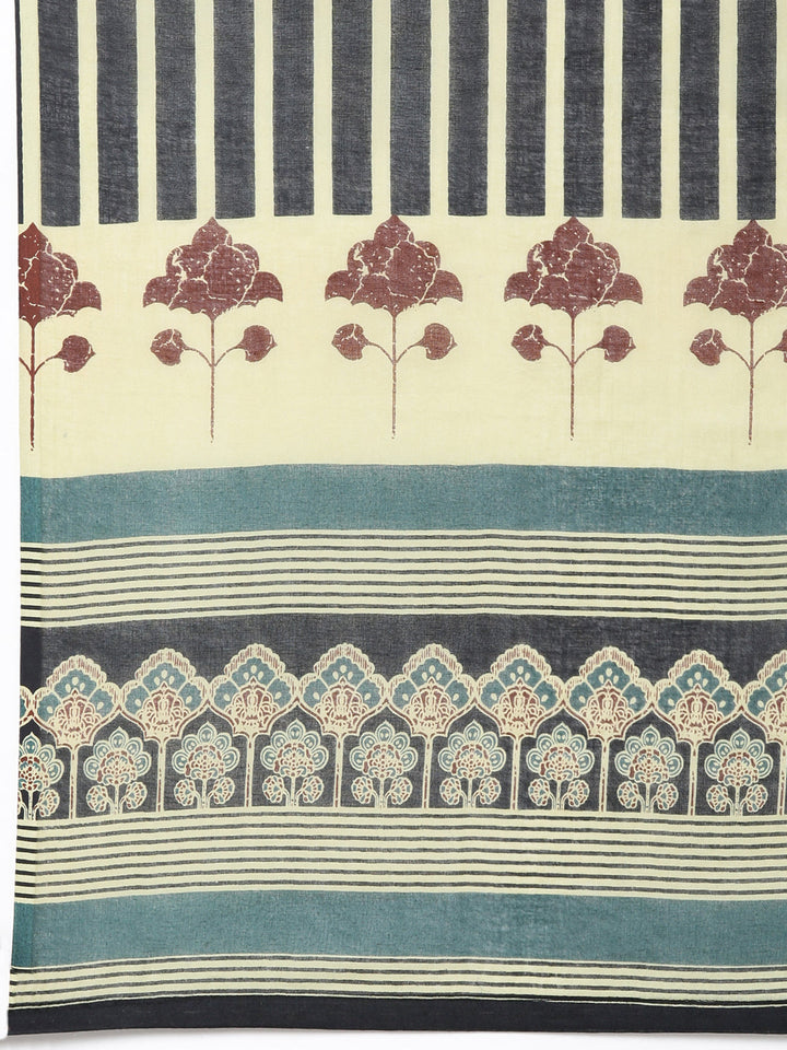 Neerus Black Printed Straight Kurta and Trousers With Dupatta