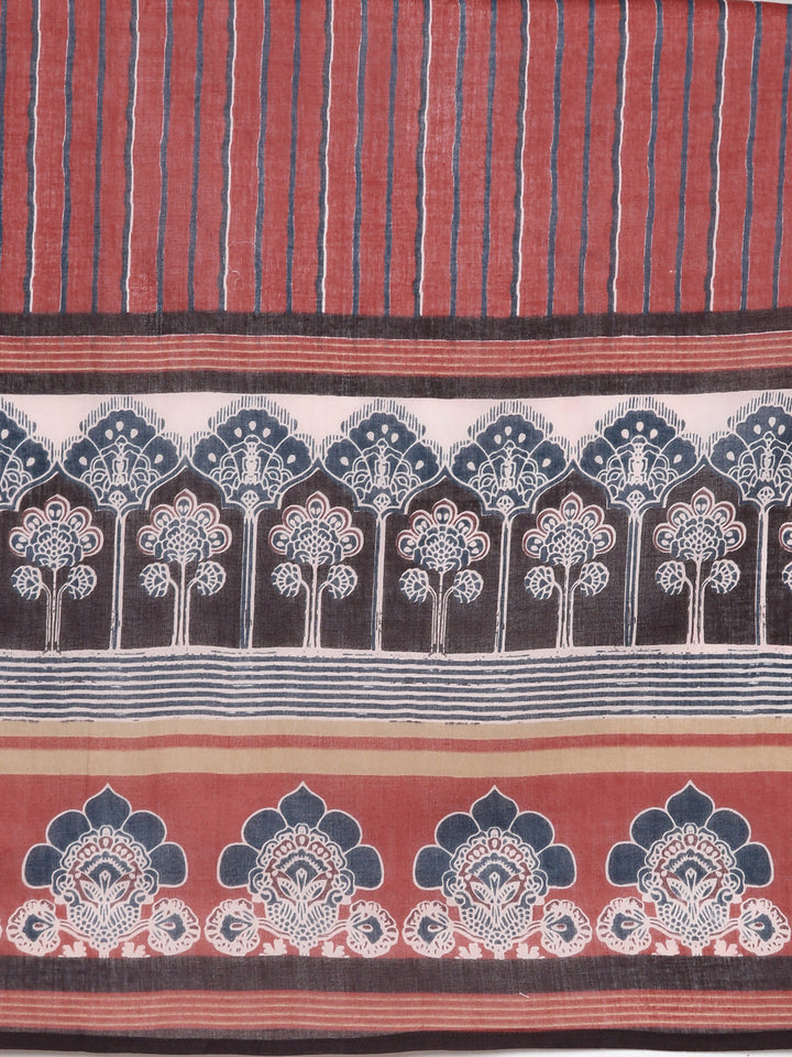Neerus Maroon cotton printed straight suit set - detail view 4
