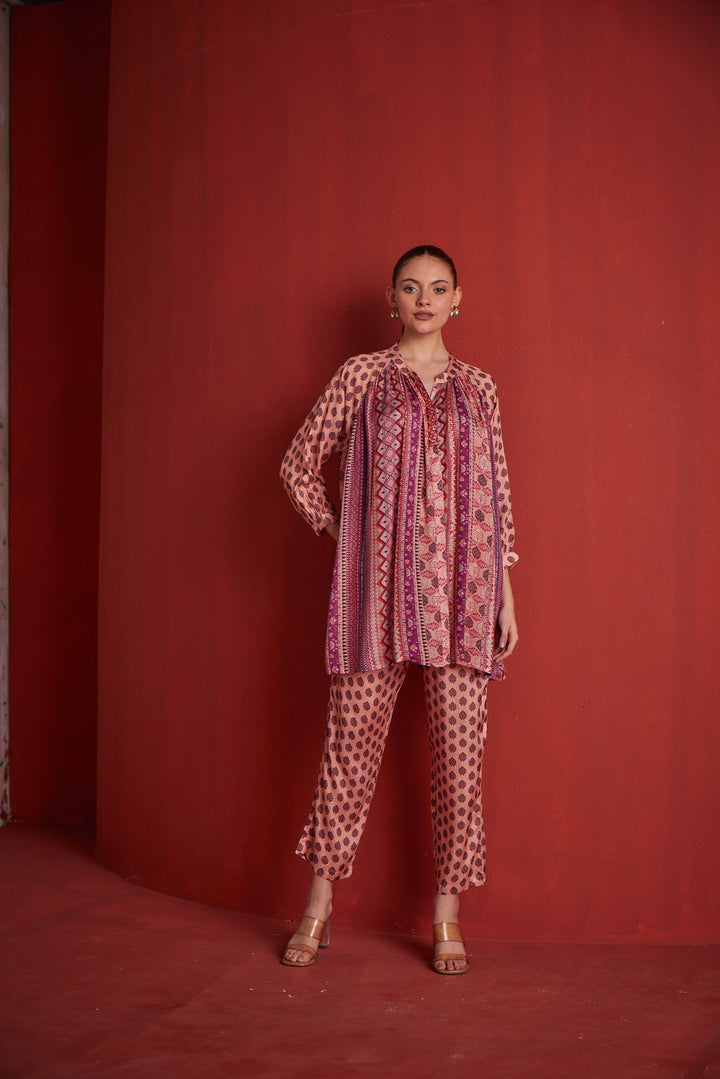 Neerus Peach shantoon printed co-ord set - side view