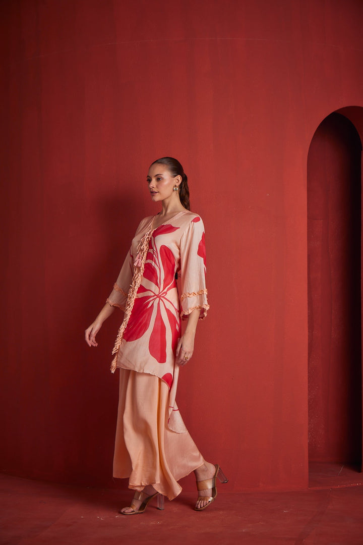 Neerus Pink muslin straight kurta set - back view