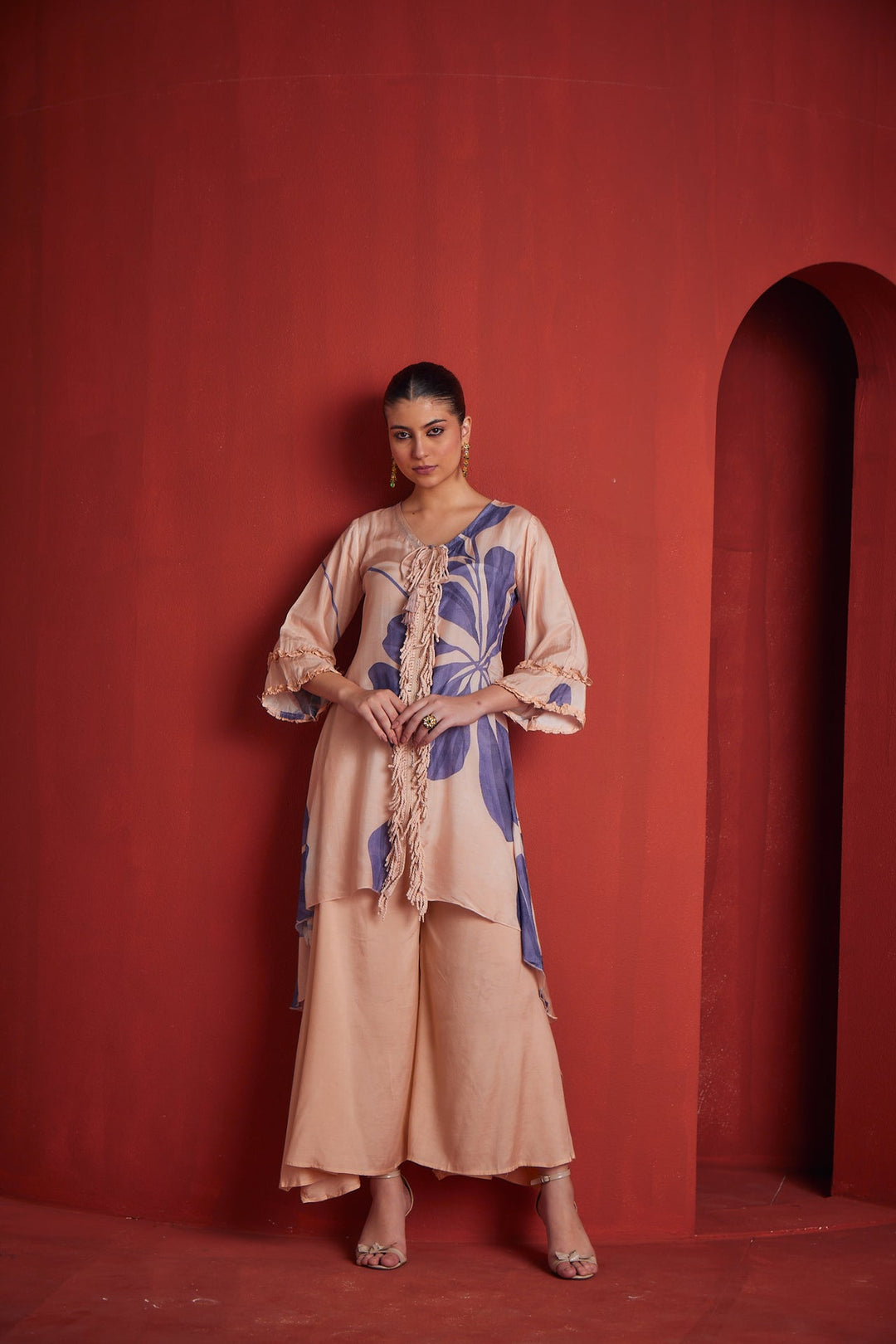 Neerus Purple muslin straight co-ord set - front view