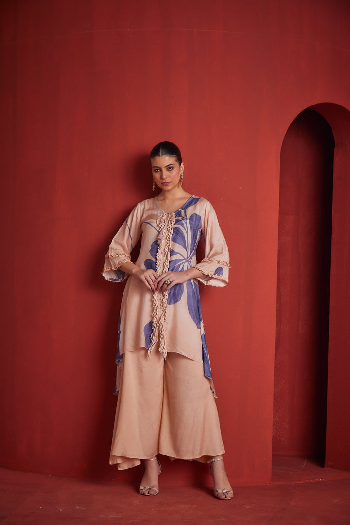 Neerus Purple muslin straight co-ord set - front view