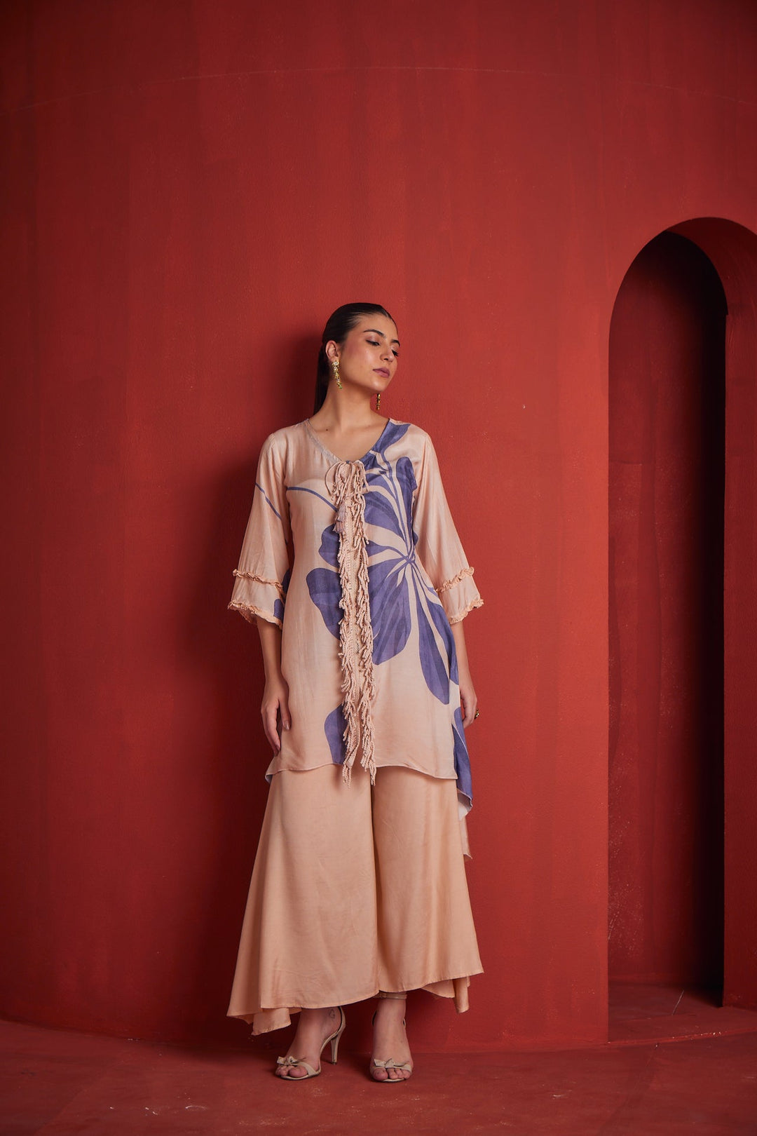 Neerus Purple muslin straight co-ord set - back view