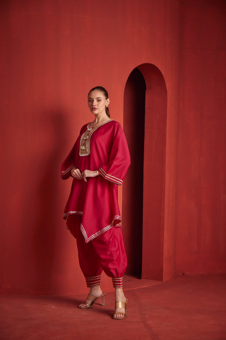 Neerus Pink Chanderi printed kurta set - detail view 1