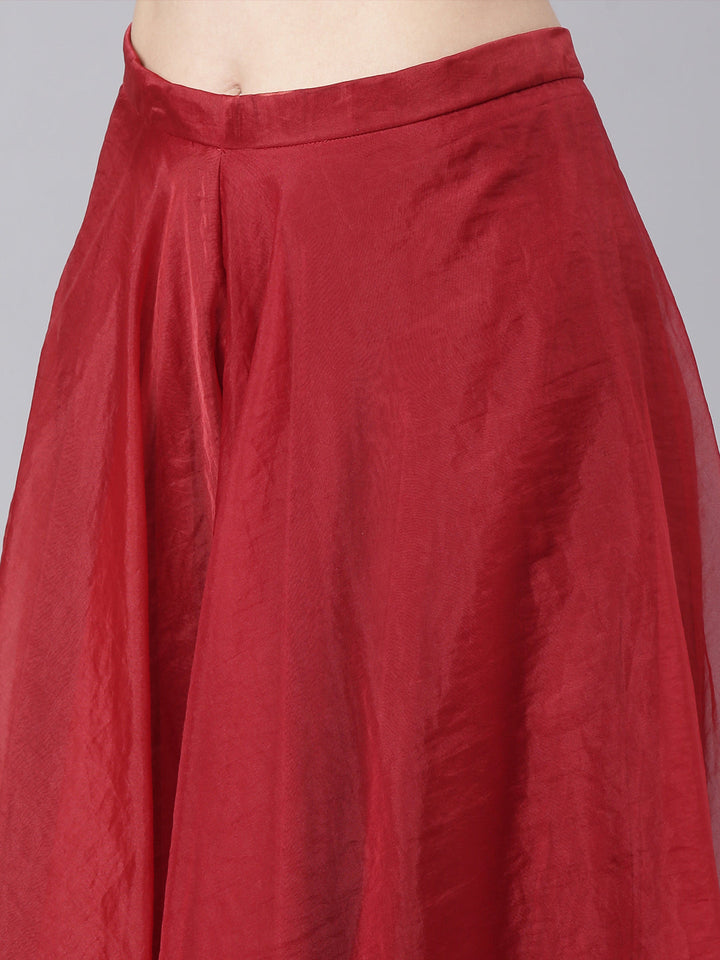 Neerus Maroon Printed Straight Top and Skirt