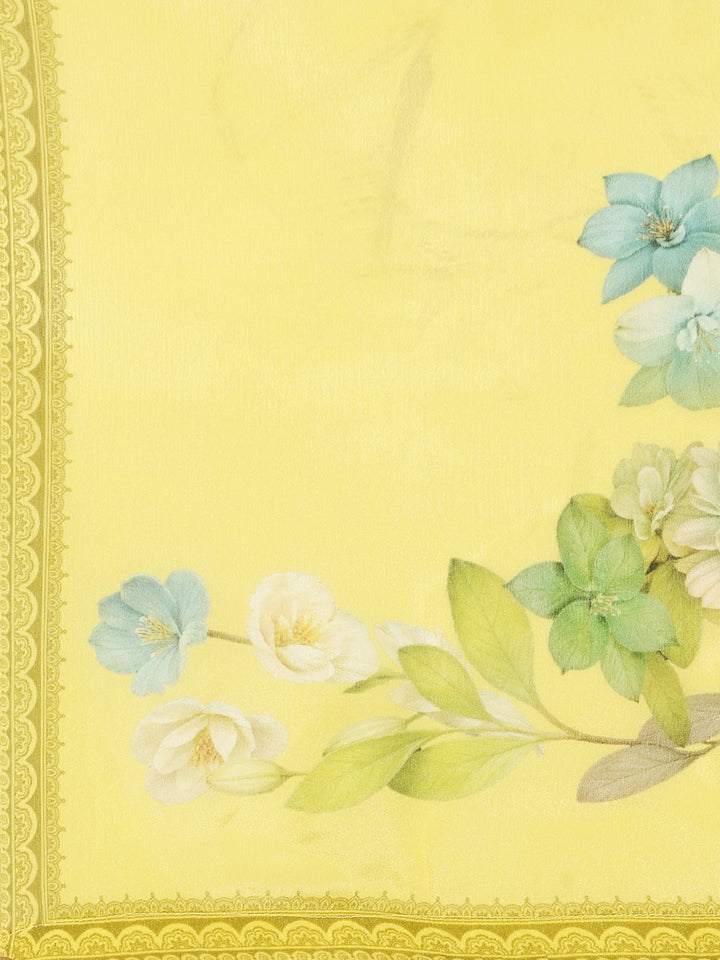 Yellow Viscose Floral Printed Three Piece Set