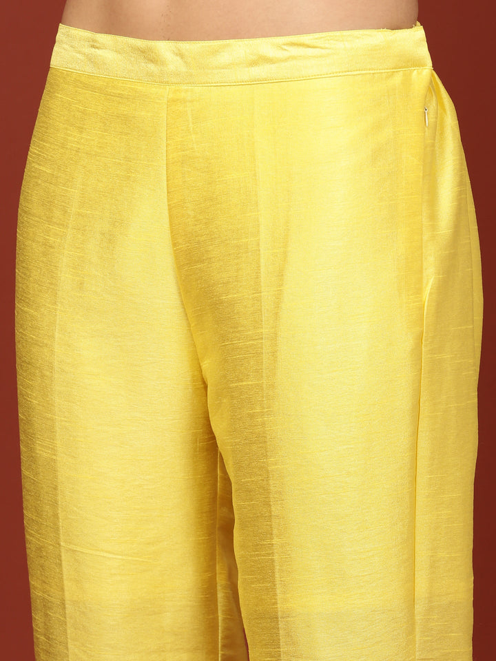 Yellow Viscose Floral Printed Three Piece Set