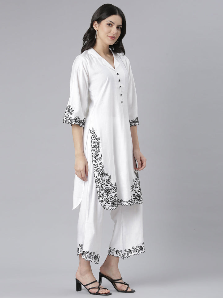 Neerus White floral printed kurta set - back view