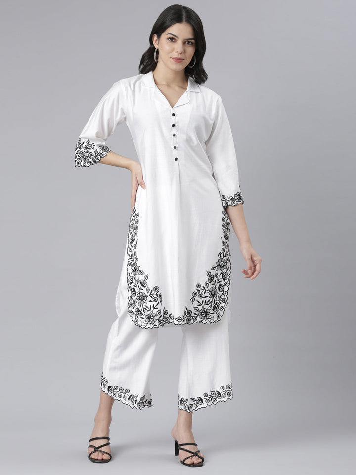 Neerus White floral printed kurta set - detail view 2