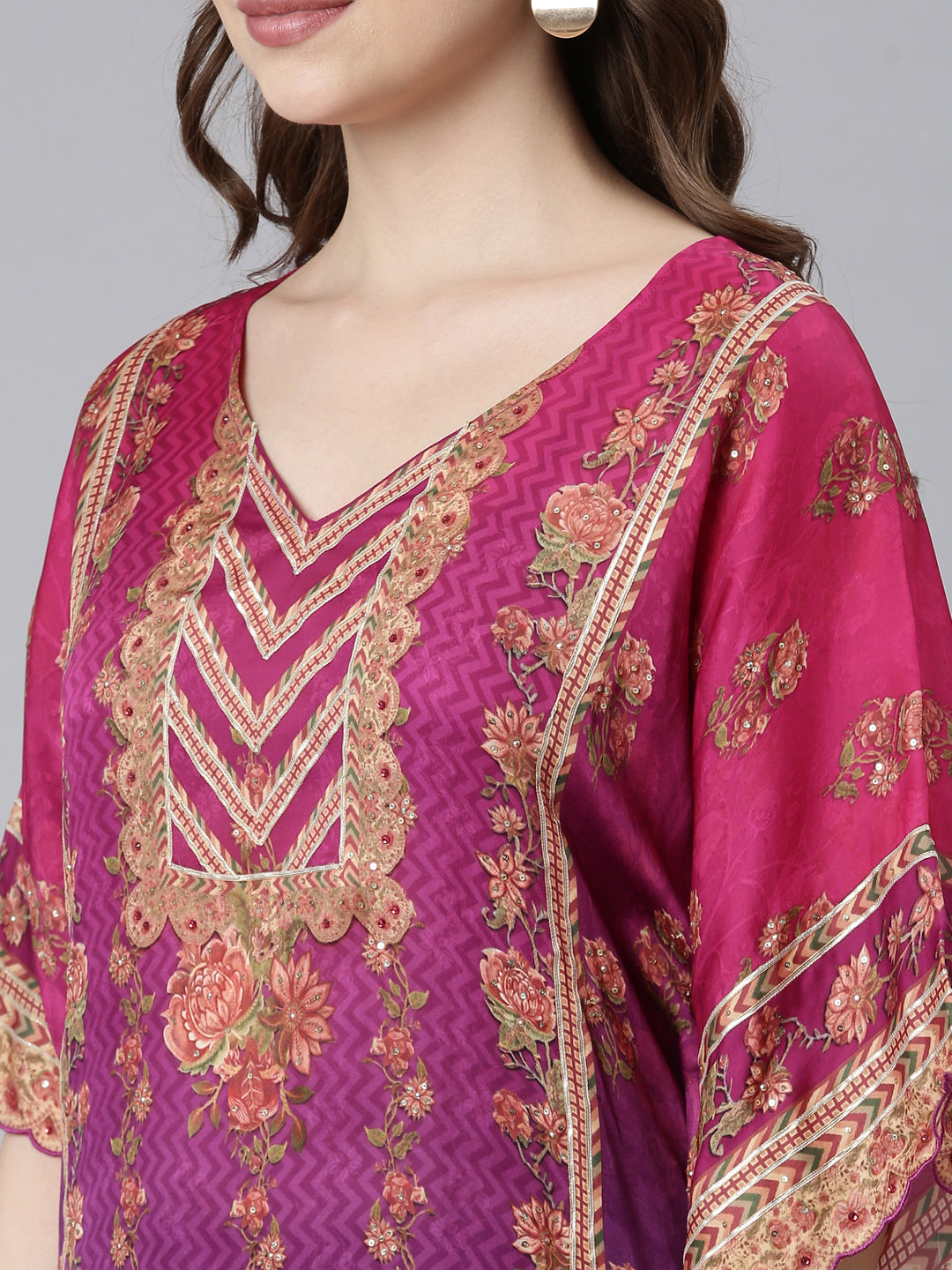 Neerus Multi crepe printed flared kurta set - back view