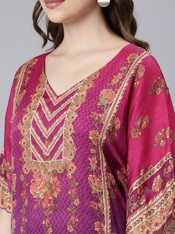 Neerus Multi crepe printed flared kurta set - back view