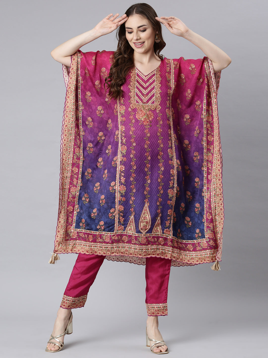 Neerus Multi crepe printed flared kurta set - detail view 2