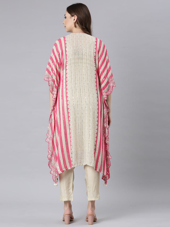 Neerus Beige georgette solid straight kurta set - side view