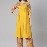 Neerus Mustard Solid Straight Kurta and Palazzos